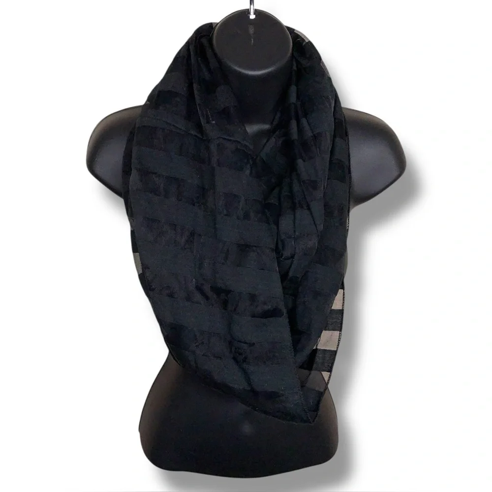 Black Striped Infinity Scarf Semi Sheer Lightweight Classic